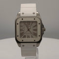 Cartier Santos 100 Silver Dial on White Rubber Strap W20129U2