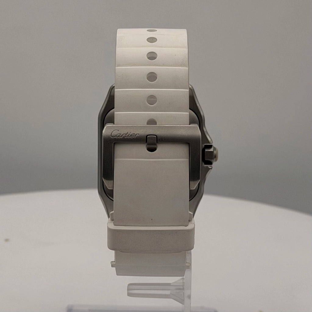 Cartier Santos 100 Silver Dial on White Rubber Strap W20129U2