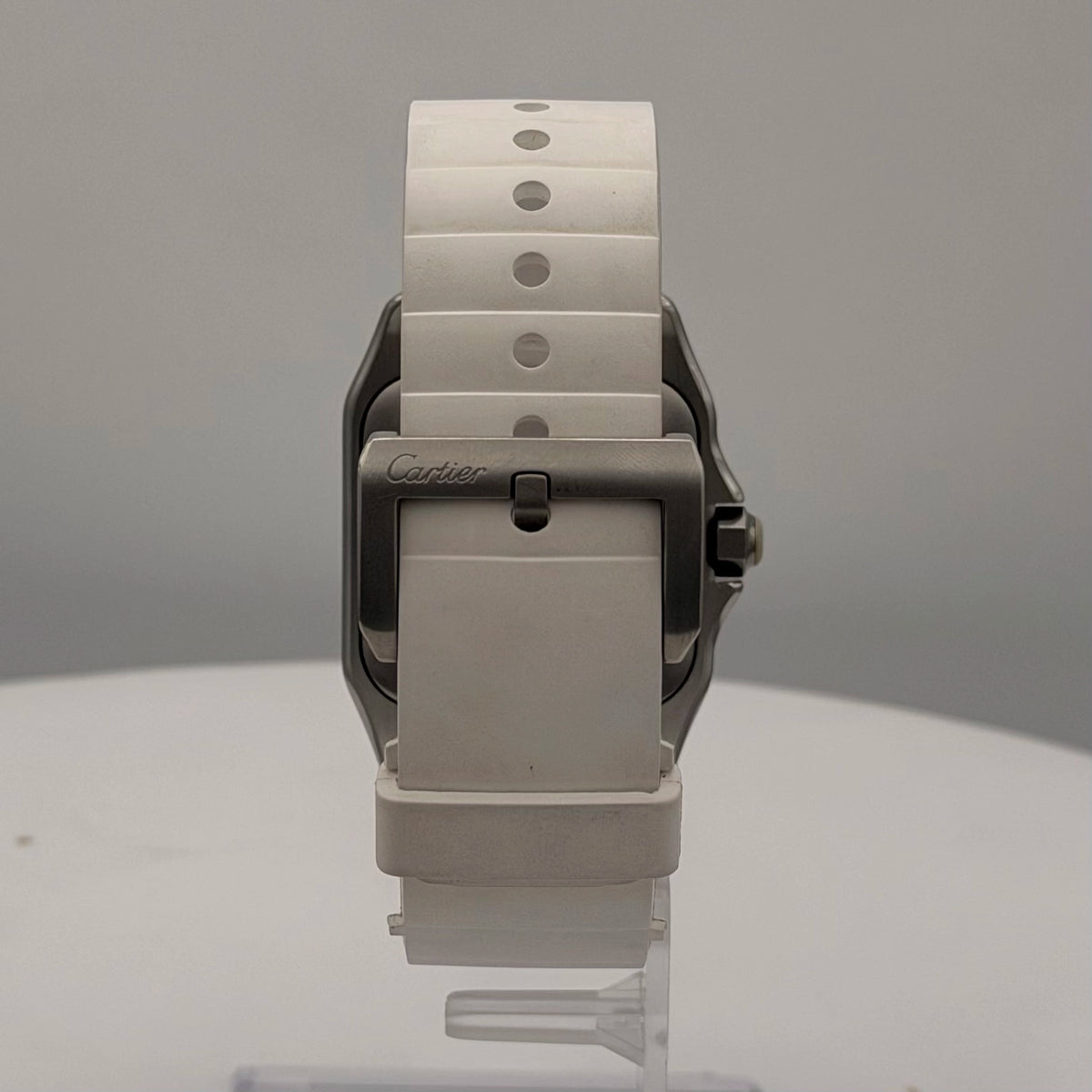 Cartier Santos 100 Silver Dial on White Rubber Strap W20129U2