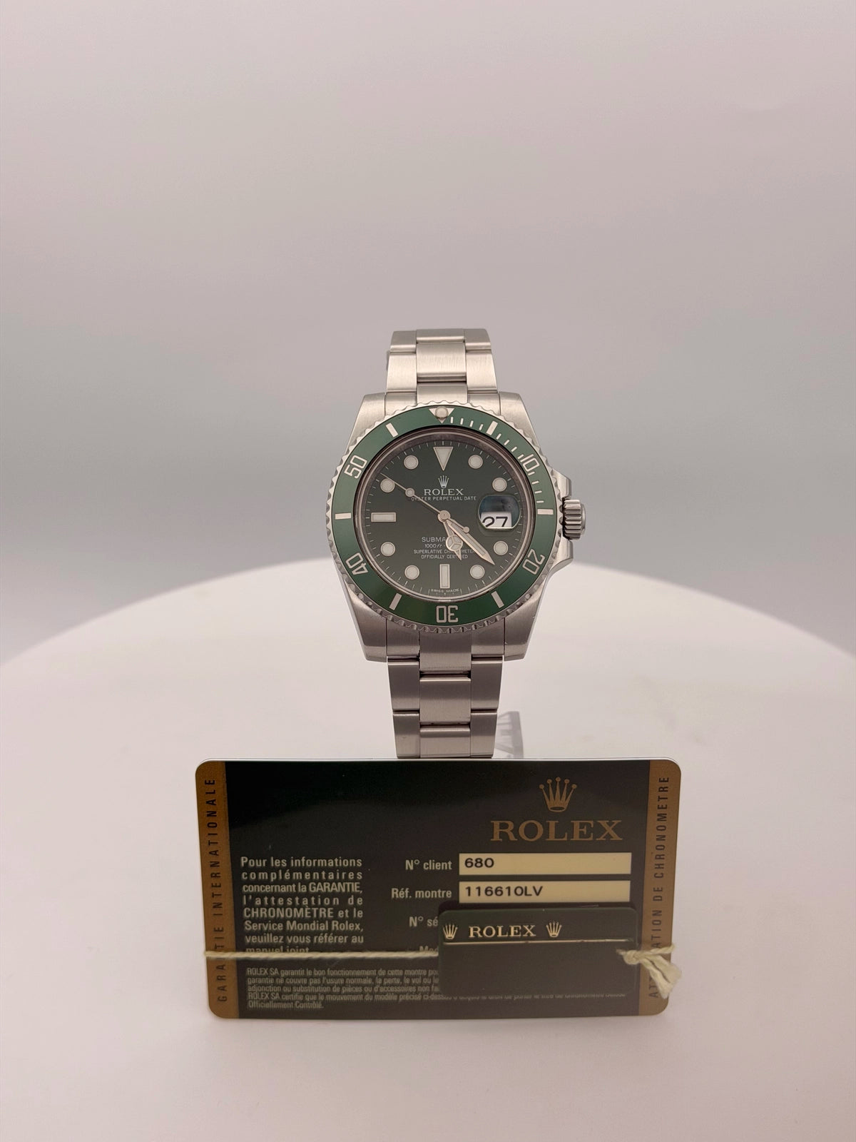 Rolex Submariner Hulk Green Dial on Oyster 116610LV Card 2012
